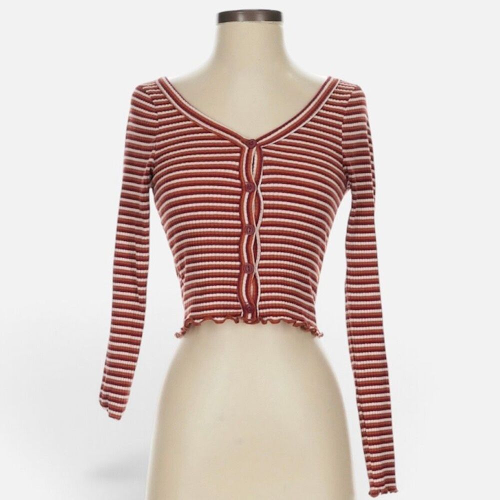 Fitz & Eddie Ribbed Long Sleeve Cardigan Top Button Polo Pretty Small Lettuce